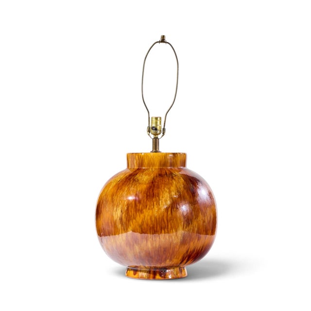 Mid 20th Century Mid Century Modern Orange Drip Glaze Table Lamp - Pair For Sale - Image 4 of 7