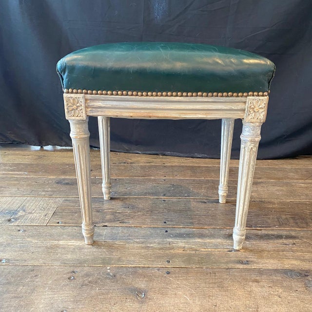 French Louis XVI Leather Stool Bench or Ottoman With Original Paint For Sale - Image 10 of 10