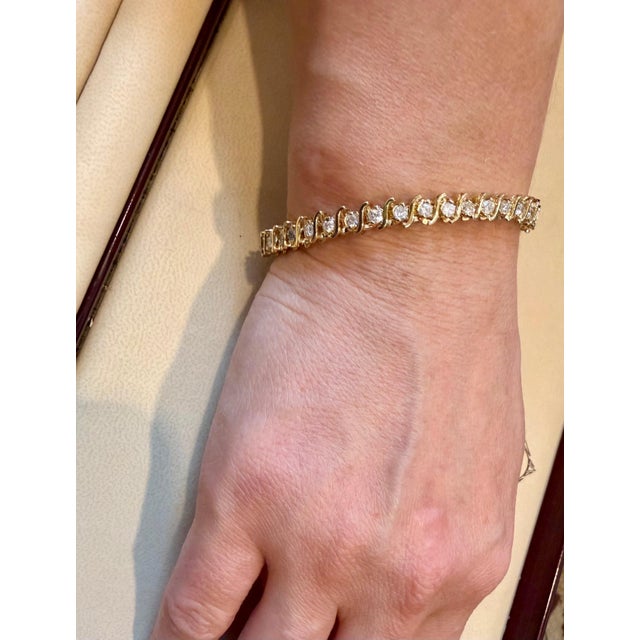 38 Round Diamond S Design Tennis Bracelet in 14 Karat Yellow Gold 5.7 Carat, 7" For Sale - Image 9 of 18
