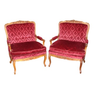 Pair 19th C French Louis XV Style Elaborately Carved Armchairs For Sale