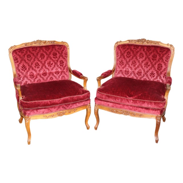 Pair 19th C French Louis XV Style Elaborately Carved Armchairs For Sale