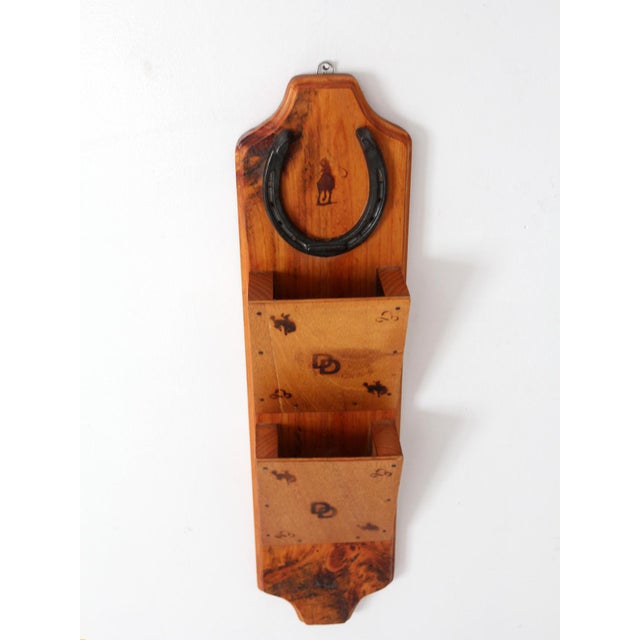 Wood Vintage Handmade Western Wood Wall Organizer With Horseshoe For Sale - Image 7 of 11