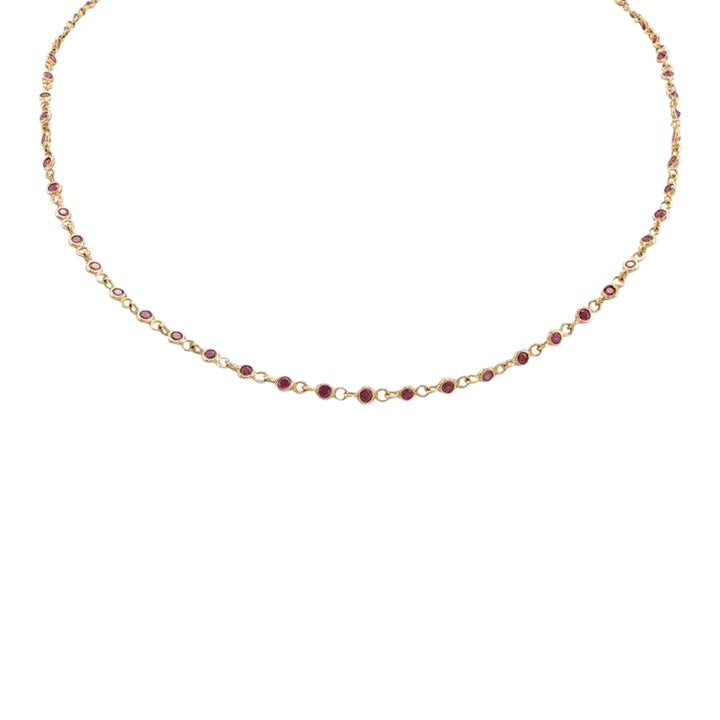 Handmade Ruby Station Chain Necklace 14k Yellow Gold | Chairish