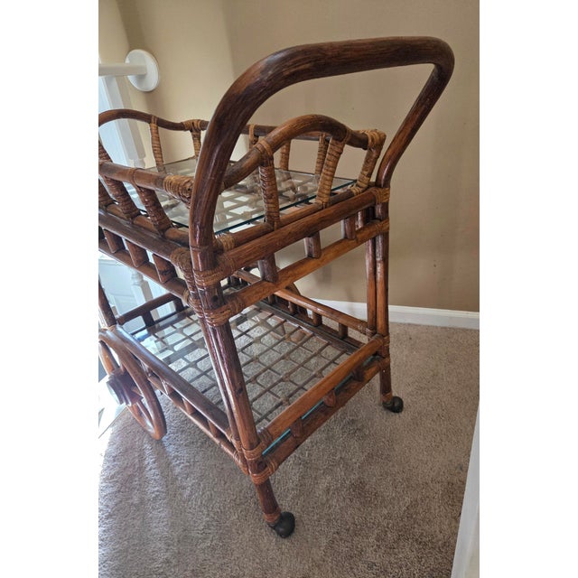 Hollywood Regency Bamboo Bar Cart Tea Cart Removable Top For Sale - Image 3 of 10