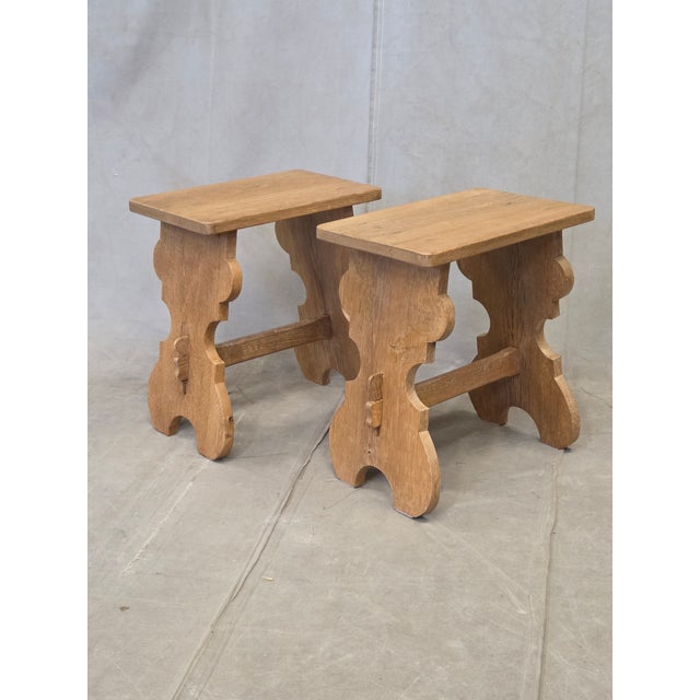 Cabin Antique Early 20th Century Swiss Rustic White Oak Alpine Style Stools For Sale - Image 3 of 13