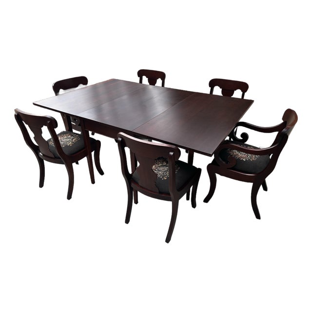 1960s One Drop Leaf Table and Seven Chairs For Sale