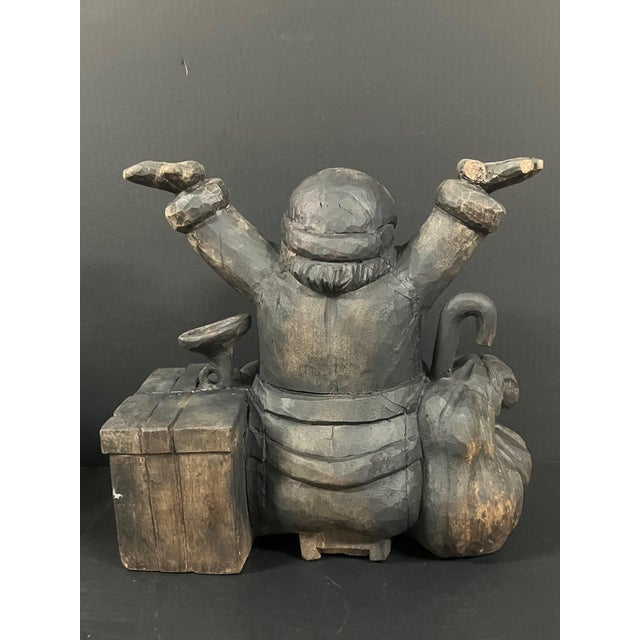 Vintage Hand Carved Wooden Santa Claus Paper Mache Molding Block Sculpture For Sale - Image 9 of 10