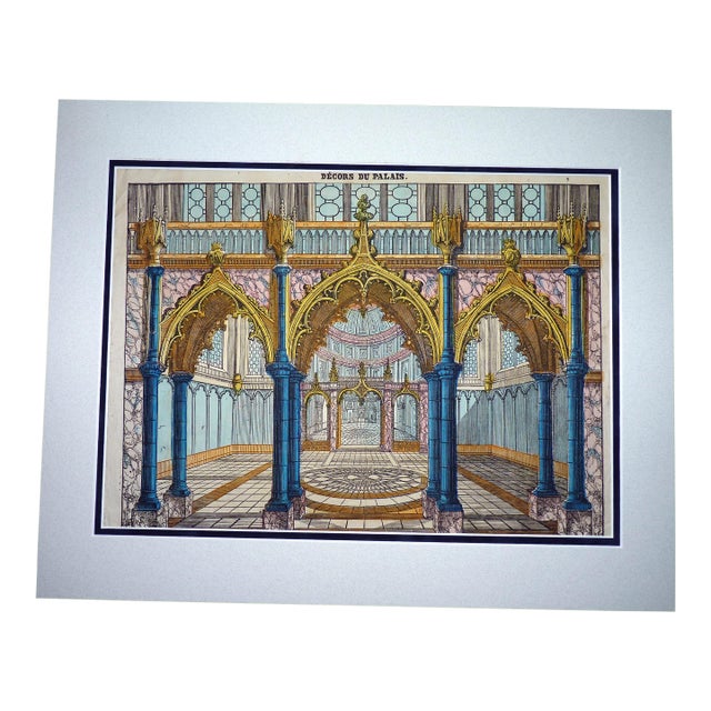 1850s Napoleon III Era 20" X 16" French Toy Theater Backdrop, Gangel, Colportage Stamp For Sale