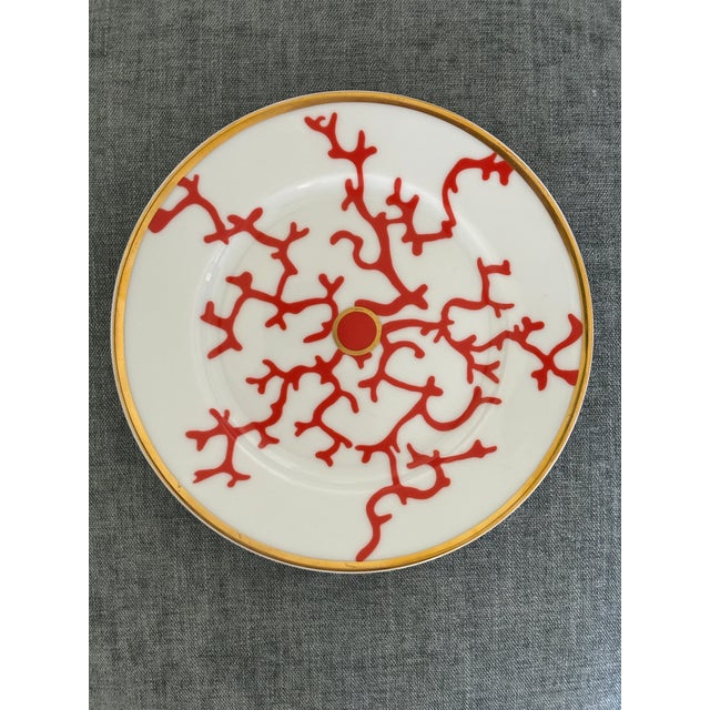 Limoges, France Palm Beach Style Coral Raynaud Limoges "Cristobal Rouge" No.1 Porcelain 7.48" Salad / Dessert Plates, Alberto Pinto - A Pair For Sale - Image 4 of 17
