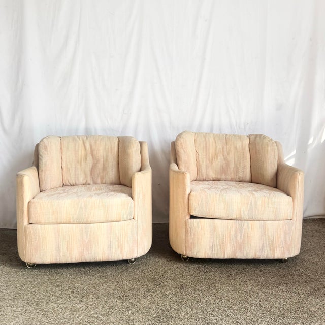 Pink Postmodern Light Pink Sculpted Lounge Chairs by Carson’s - A Pair For Sale - Image 8 of 12