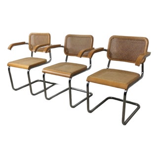 Set of 3 Mid Century Modern Cesca Chairs by Marcel Breuer For Sale