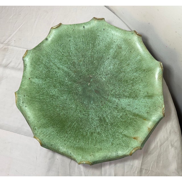 1920s Large Antique Handmade North Carolina Us Green Glaze Centerpiece Pottery Bowl For Sale - Image 5 of 14