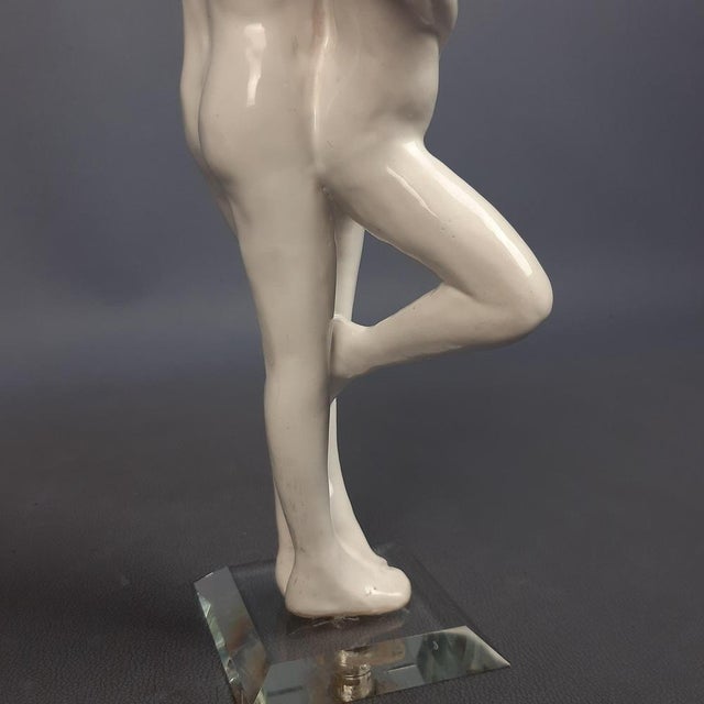 Vintage Ceramic Sculpture of Couple in Love with Glass Base, 1970s For Sale - Image 14 of 16