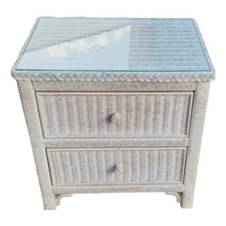 Coastal White Henry Link Wicker Nightstand by Lexington For Sale