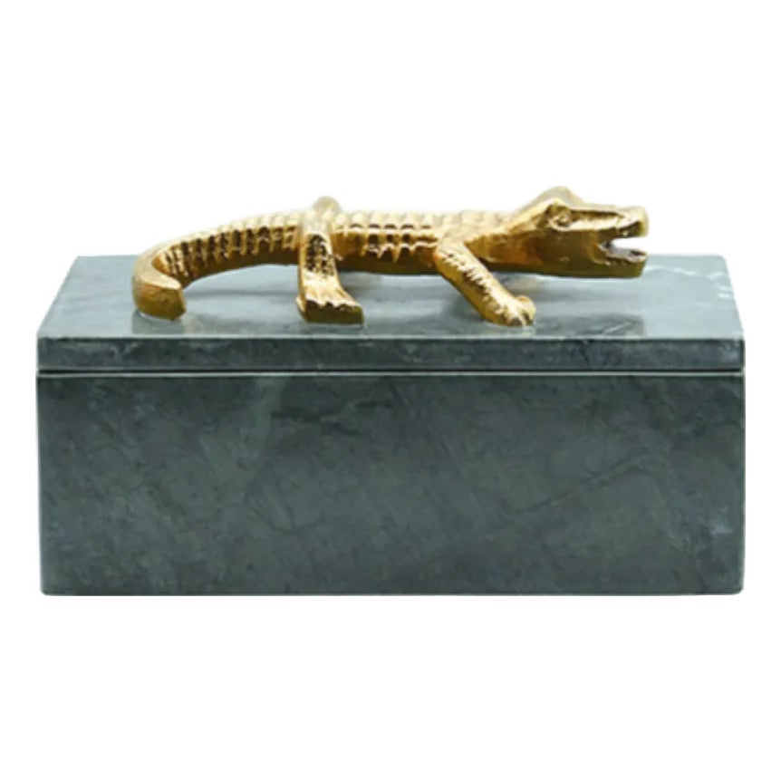 Matthew Izzo Home Allie Green Marble Box With Brass Alligator Handle ...