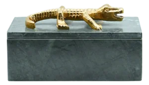 Matthew Izzo Home Allie Green Marble Box With Brass Alligator Handle