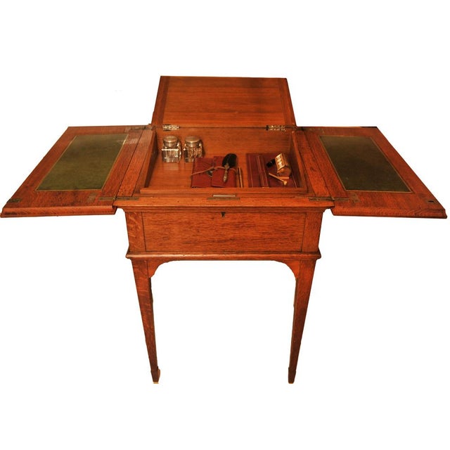 Oak and Tooled Leather Pop-Up Writing Desk from Asprey & Co. London, 1920s For Sale - Image 11 of 15