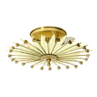 Small Vintage Brass and Metal Sunburst Ceiling Lamp, 1950s For Sale