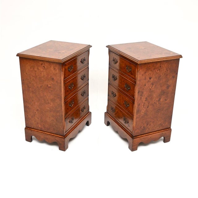 Antique Georgian Burr Walnut Bedside Chest of Drawers, 1930, Set of 2 For Sale - Image 3 of 11