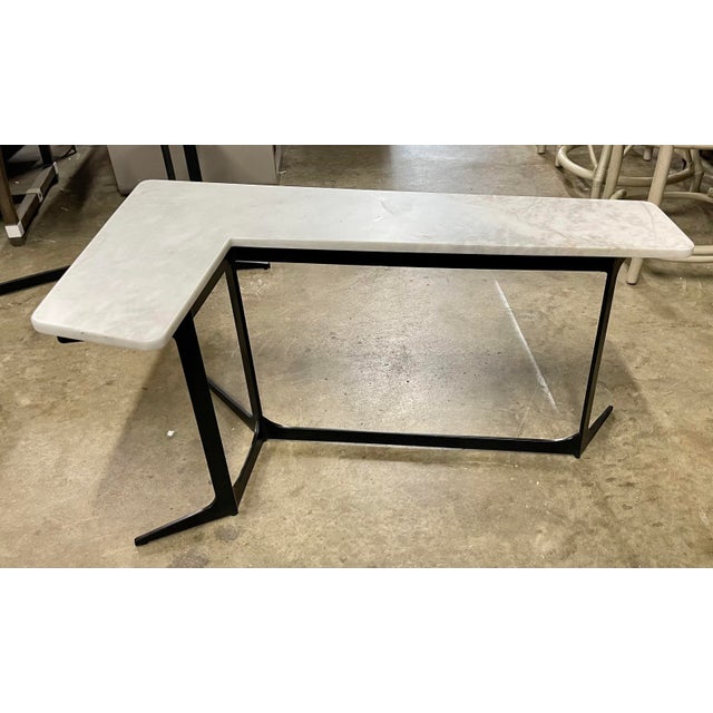 Vanguard Travertine Stone (Marble)Top Wrought Iron LShaped End Table