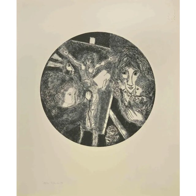 The Crucifixion is an etching and drypoint on paper realized by Gian Paolo Berto in 1974. Good conditions, except for...