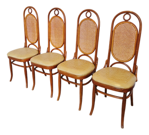 Vintage Bentwood Dining Chairs with Leather Seat, 1970s, Set of 4