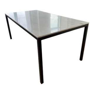 Williams Sonoma White Marble Parsons Style Dining Table For Sale