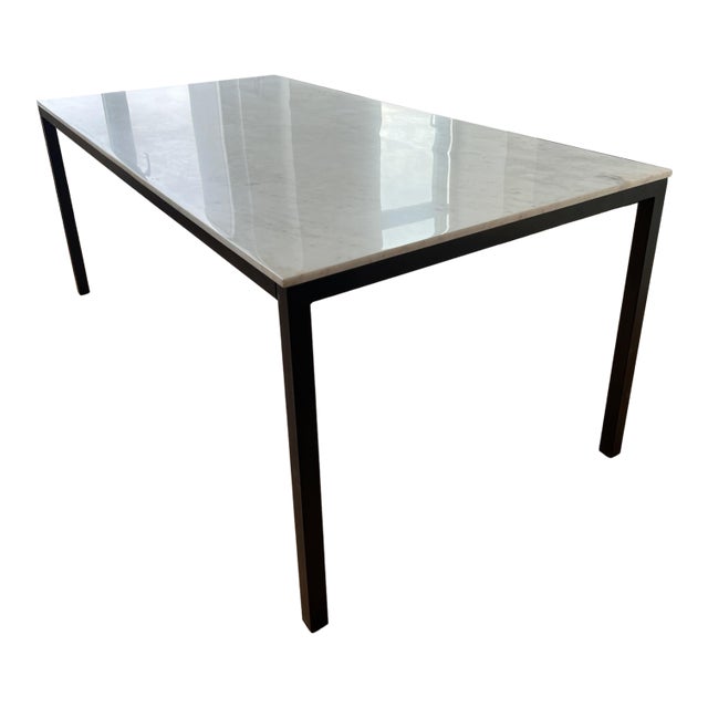 Williams Sonoma White Marble Parsons Style Dining Table For Sale