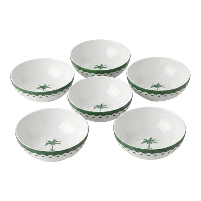Vintage Anthropologie X Fern & Co. "The Palm Collection" Porcelain Small Bowls - Set of 6 For Sale