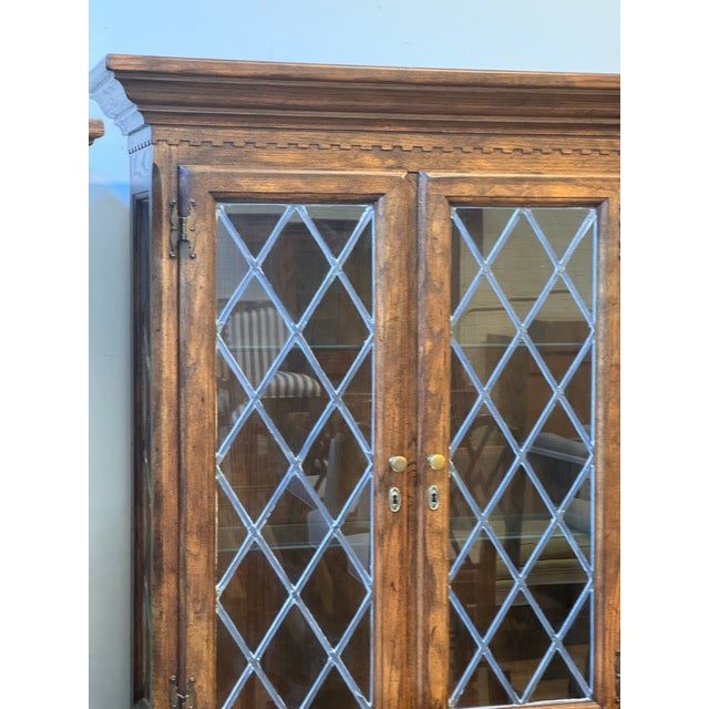 1990s Century Furniture English Tudor Style Oak Wood Cabinet, Vintage For Sale - Image 5 of 12
