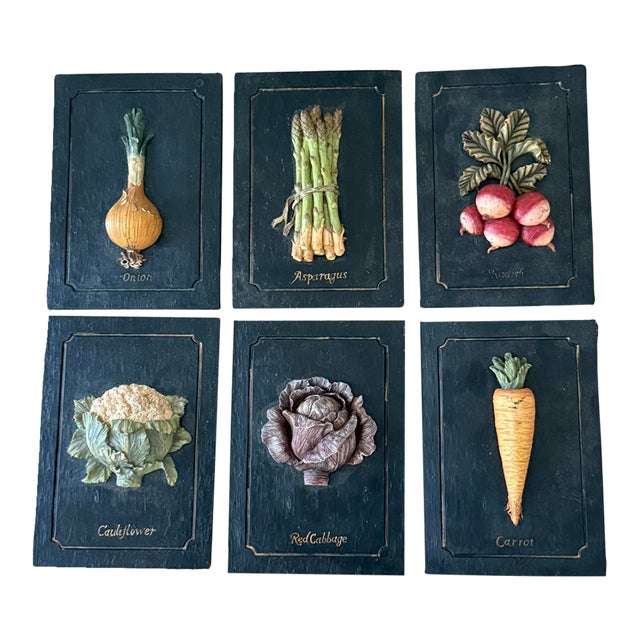 Set/6 Trompe l'Oeil Vegetable Wall Sculptural Art For Sale