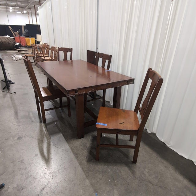 Farmhouse Walker Edison Huntsman 5-Piece Dining Set, Extendable Trestle Table and 4 Chairs, Distressed Dark Oak For Sale - Image 3 of 8