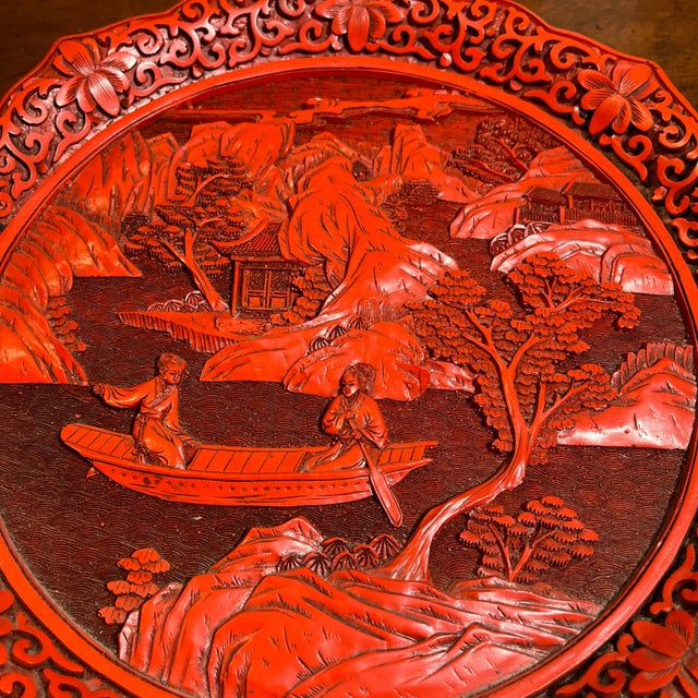 Vintage Chinese Cinnabar Decorative Display Plate For Sale - Image 9 of 9