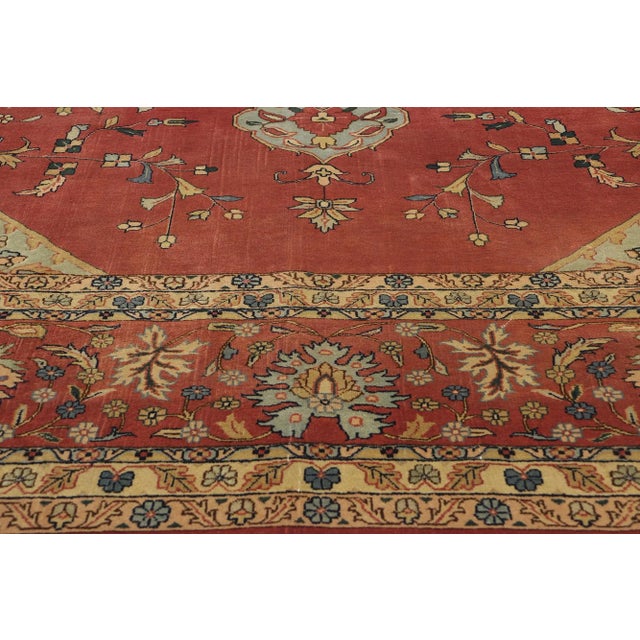 Mid 20th Century Vintage Red and Green Indian Agra Rug - 10'02 X 14'02 For Sale - Image 5 of 9