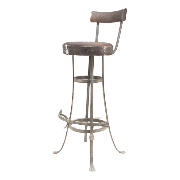 Set of Mid-Century Iron and Cowhide Bar Stools, 1960s For Sale