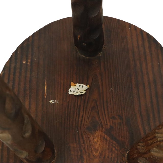 Brutalist Spanish Tripod Wooden Milk Stool For Sale - Image 12 of 15