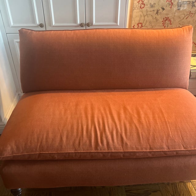 Red Mitchell Gold Sette. No stains. Red performance fabric. No arms. Purchased at Hammertown in Pine Plains
