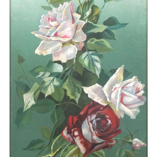 Early 20th Century English Floral Still Life -- Pink and Red Hybrid Tea Roses by L. Griffin For Sale - Image 4 of 6