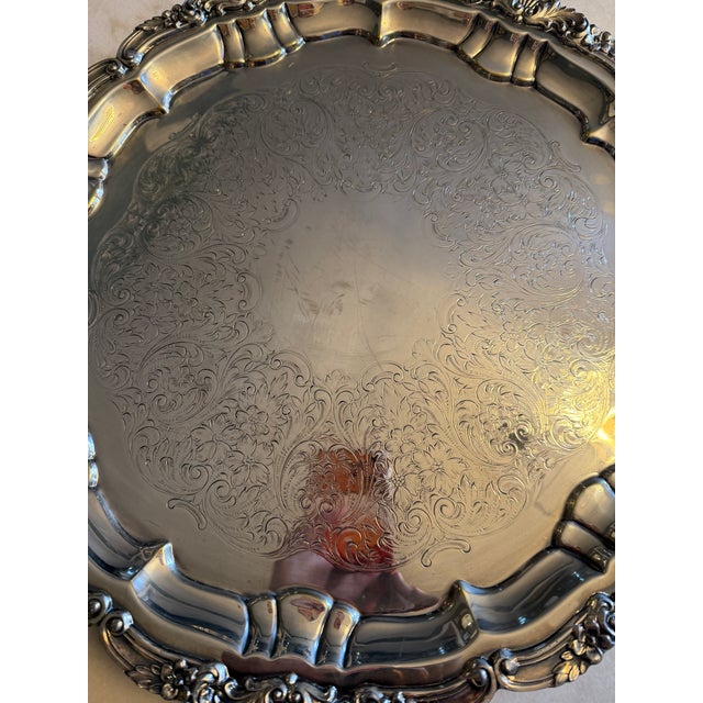 1950s 1950s Poole Epca Silverplate Large Round Footed Serving Tray For Sale - Image 5 of 9