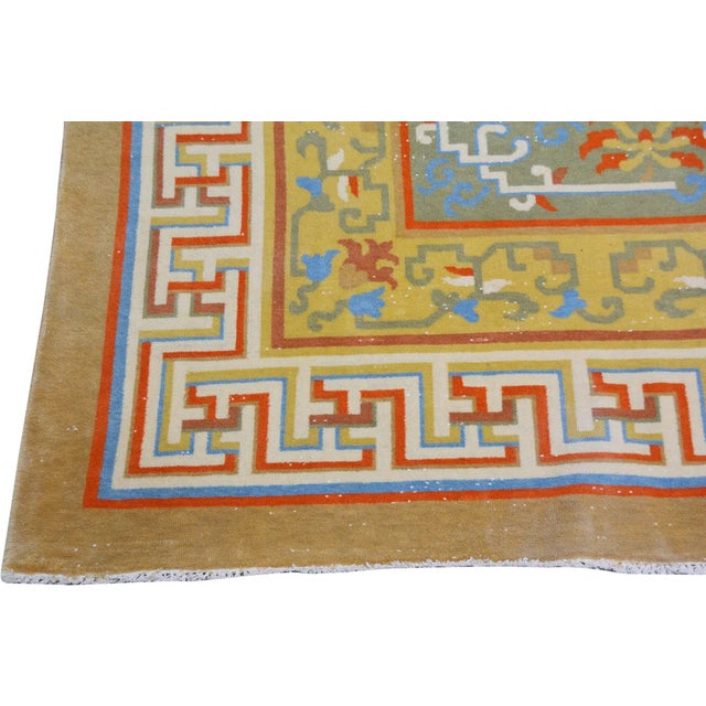 Vintage Chinese Art Deco Hand Knotted Wool Rug, 10'10'' X 12'2'' For Sale - Image 4 of 6