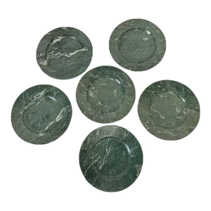 Set of 6 Charger Plate Platters Serveware Green Marble Handmade Italy, 1970s