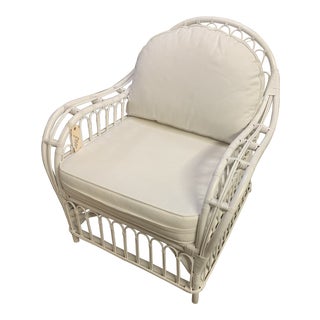 1960s Vintage White Rattan Club Chair For Sale