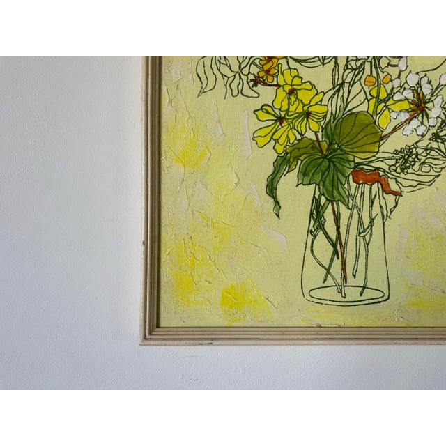 Yellow 1970s Vintage Impressionist Still Life - Floral Bouquet in Vase Oil on Canvas Painting, Signed For Sale - Image 8 of 11