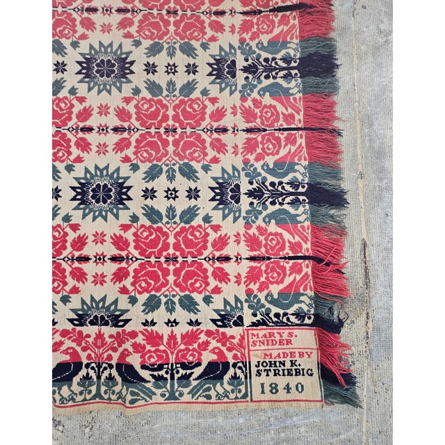 American 1840s American Jacquard Coverlet Signed Mary S. Snider by John K. Striebig For Sale - Image 3 of 7