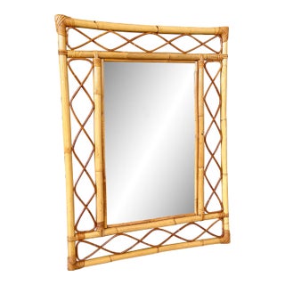 Vintage Coastal Rattan Bamboo Wall Mirror For Sale