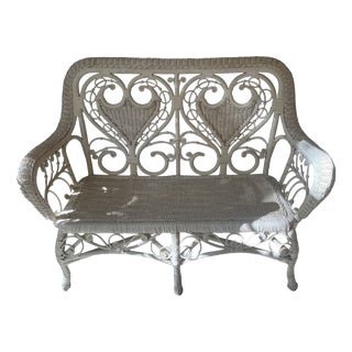White Wicker Bench, 1890s For Sale