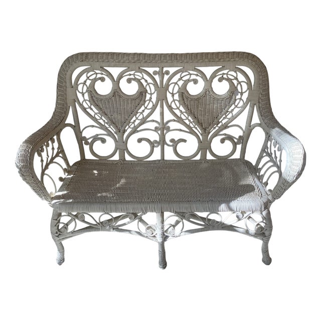 White Wicker Bench, 1890s For Sale