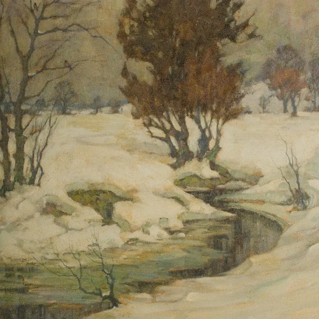 1930s "Snowy Creek" Winter Landscape Oil Painting by Richard Albitz For Sale - Image 10 of 12