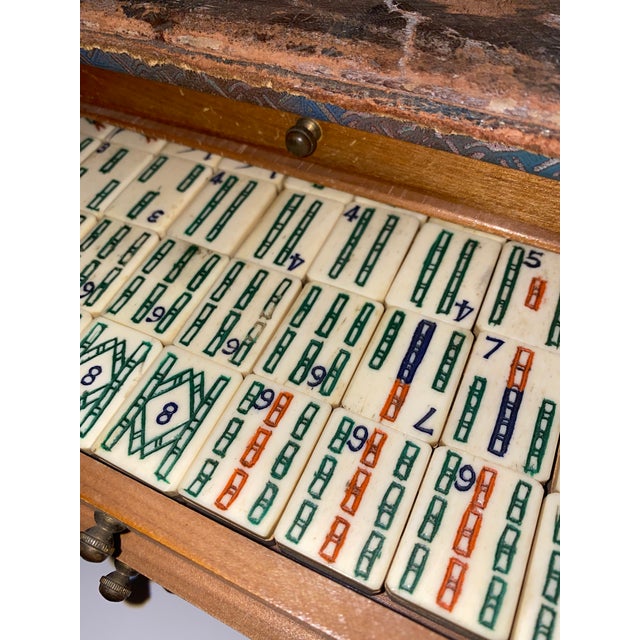 Antique Mahjong Drawer Game Set in Beautiful Wood and Fabric Case For Sale In Reno/Lake Tahoe - Image 6 of 9