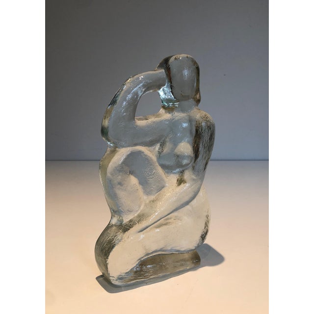 1970s Glass Sculpture Representing A Naked Woman Posing, French Art Deco Style For Sale - Image 6 of 12